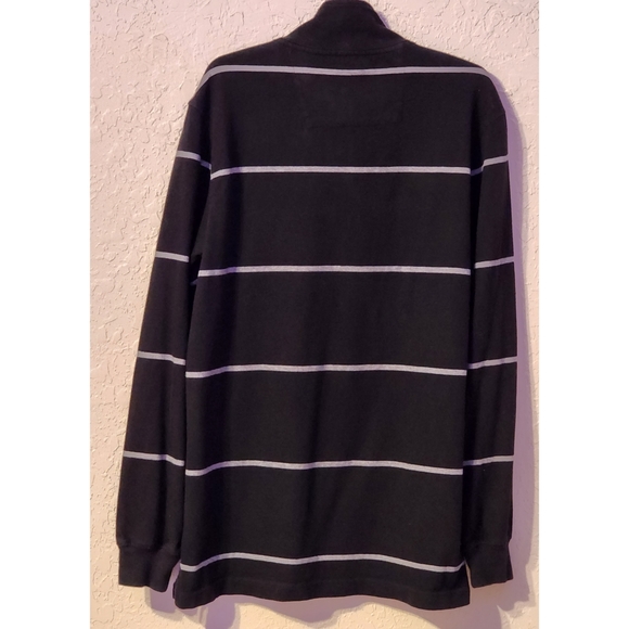 CHAPS Men's Pull Over Polo Shirt 1/4 Zip Long Sleeves Black & Gray Strip… - Picture 2 of 9